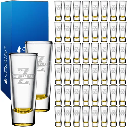 Miniatura 86 de Vaso de chupito personalizado con fondo verde azulado personalizado de 2 oz, vasos de chupito cordial con inicial en script dividido y nombre