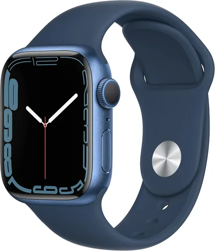 Apple Watch - Serie 7 con GPS y caja de aluminio color azul de 1.61 pulgadas (41mm) con correa deportiva Abyss color azul, tamaño regular