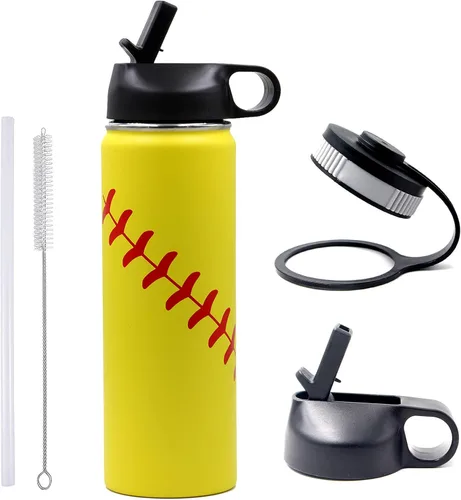 Miniatura 28 de Botella de agua de baloncesto de 12 onzas, botella de agua deportiva aislada al vacío de acero inoxidable con popote y 2 tapas, botella de agua