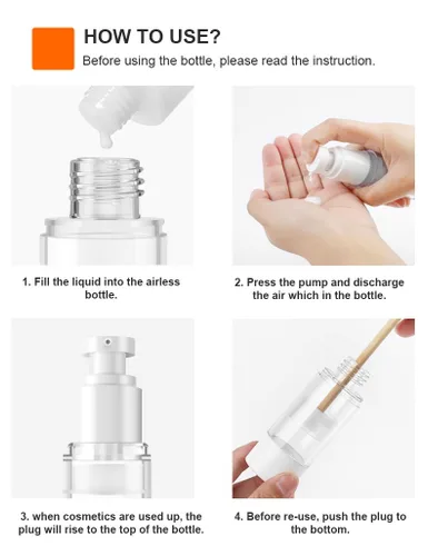 Miniatura 5 de LONGWAY Botella de bomba de crema cosmética transparente sin aire de 1 oz, dispensador de tamaño de viaje, recipientes recargables/fundación botella