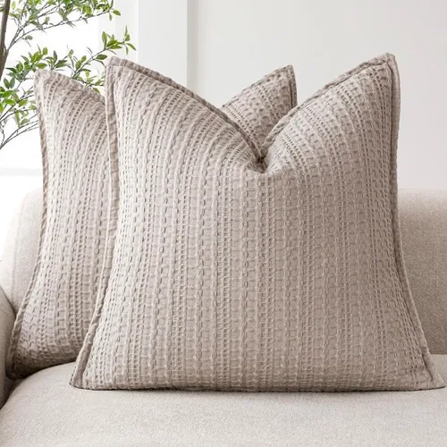 Miniatura 8 de Foindtower Juego de 2 fundas de almohada decorativas de algodón con tejido de gofre, fundas de cojín europeas para cama, sofá, dormitorio, sala