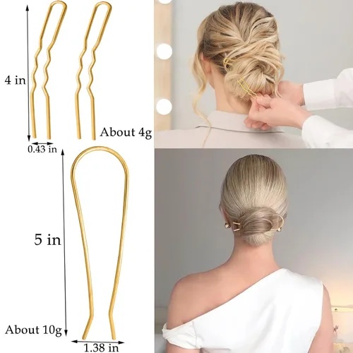 Miniatura 4 de 7 piezas de horquilla de metal para el cabello, peine giratorio francés para moño updo, horquilla en forma de U, pinzas para el cabello