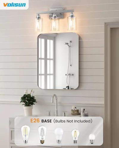 Miniatura 3 de VOLISUN Accesorios de iluminación de baño de níquel cepillado, 3 luces de cambiador de baño sobre espejo, luces de cambiador modernas para baños