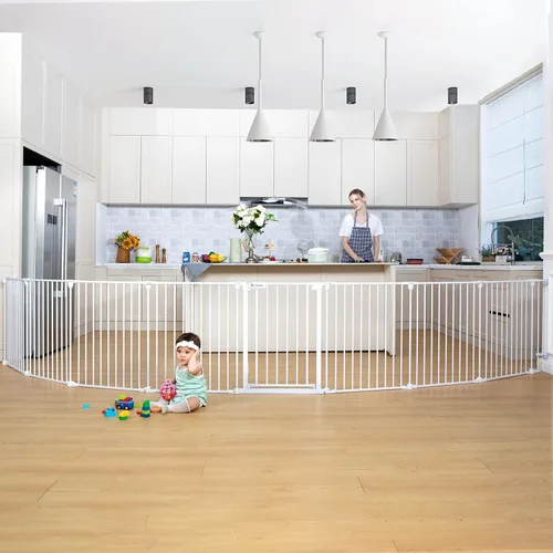 Miniatura 9 de COMOMY Puerta de bebé extra ancha de 198 pulgadas, puerta para perros, puerta para mascotas para escaleras de casa, puertas, chimenea, puerta