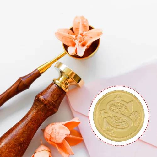 Miniatura 3 de YOKIVE Sello de cera del alfabeto, sello de letras con mango extraíble para decorar postales, ideal para festivales, bodas (dorado, rojo, letra S)