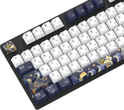JSJT Teclas PBT 136 Teclas Perfil Cherry Juego de Teclas Temáticas de Chang'e y Conejo Teclas de Estilo Antiguo Azul Zang Teclas Personalizadas