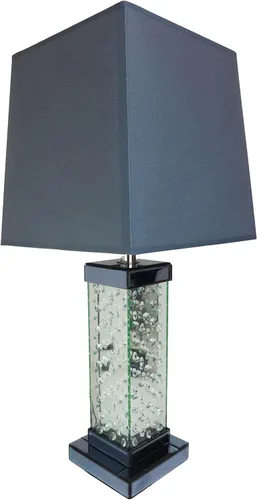 Miniatura 4 de Ebros Gift Moderna y elegante lámpara de mesa rectangular con cristales flotantes biselados de cristal y metal, con pantalla de tela gris, acento