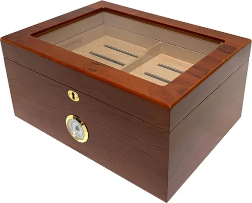 Miniatura 11 de Humidor Supreme Solana de escritorio para puros con cajón de accesorios, bandeja de cedro español y divisores Caja de almacenamiento para puros