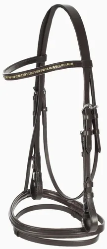 Miniatura 10 de HORZE Weston - Brida de cuero acolchada con muserola flash y riendas de tela Brida inglesa para caballos Negro