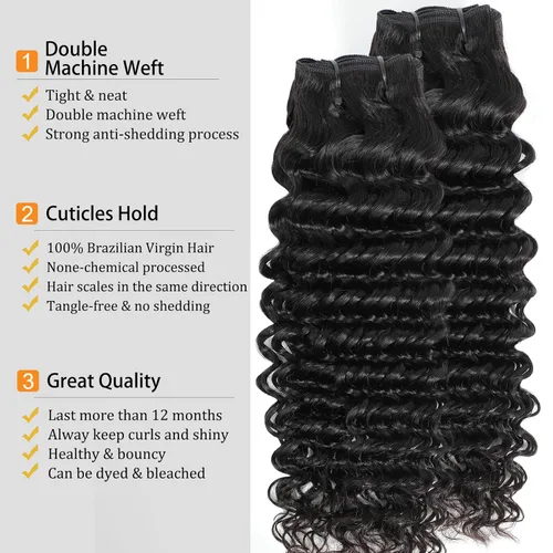 Miniatura 2 de Paquetes de cabello ondulado profundo, cabello humano rizado, 18 20 22 pulgadas, paquetes de cabello humano rizado y ondulado 100% sin procesar