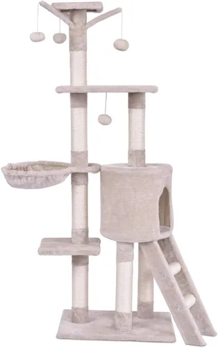 Tangkula Árbol para gatos de 56 pulgadas, torre para gatos de varios niveles con poste rascador de sisal y escalera, área de juegos grande para