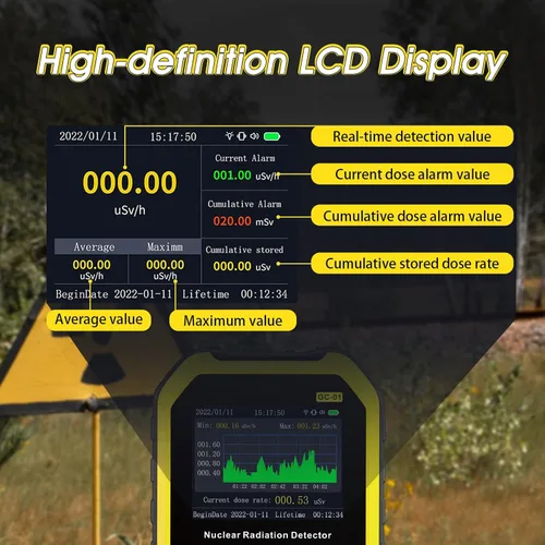 Miniatura 2 de Contador Geiger portátil, detector de radiación nuclear YF-Y1-GC-01 con pantalla LCD, monitor de radiación recargable, probador de rayos X beta