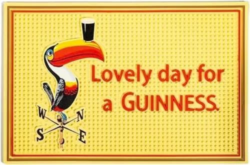 Tapetes de bar Guinness para encimera, 18 x 12 pulgadas, con icónico Gilroy Lovely Day para un tucán retro Guinness