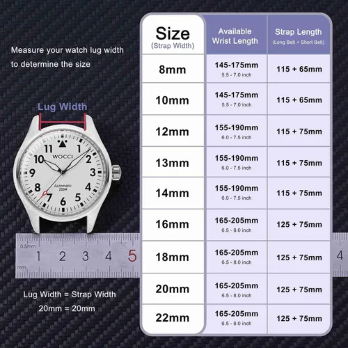 Miniatura 4 de WOCCI Correas de reloj elegantes, correas de repuesto de cuero genuino para hombres y mujeres, ancho de la banda 8 mm 10 mm 12 mm 13 mm 14 mm 16 mm