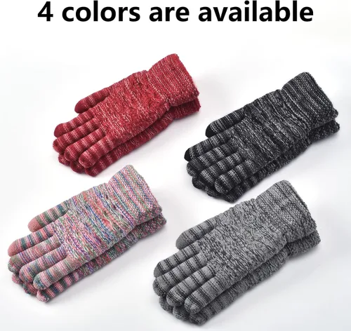 Miniatura 13 de Guantes de invierno cálidos para pantalla táctil para mujer, guantes térmicos de punto de lana con forro polar para clima frío