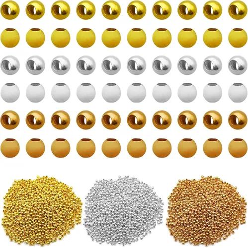 Miniatura 10 de 150 cuentas espaciadoras de metal para fabricación de joyas de 0.394 pulgadas, cuentas redondas chapadas en metal, cuentas pequeñas espaciadoras