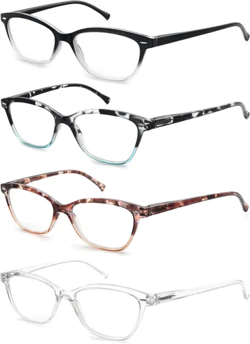Miniatura 13 de Gafas de lectura para mujer + 1.75 elegantes anteojos con aumento para mujer, paquete de 4 unidades, ligeros y cómodos (negro, marcos transparentes)
