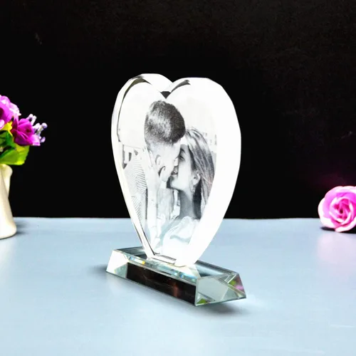 Miniatura 2 de FANF&YKPY Marco de fotos personalizado en forma de corazón, marco de fotos de cristal, grabado láser, cumpleaños, aniversario, boda, regalo