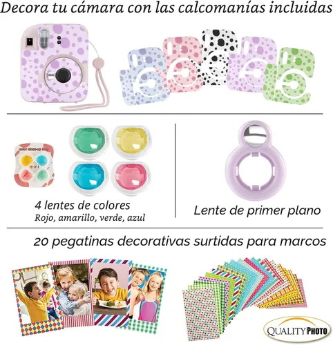 Miniatura 6 de Cámara instantánea Fujifilm Instax Mini 12 + 60 impresiones fotográficas + accesorios, color lila púrpura
