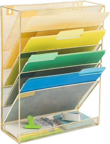 Miniatura 27 de EASEPRES Organizador de Archivos de Escritorio de Malla de 4 Niveles, Soporte de Organización de Documentos Colgante para Montaje en Pared, Estante