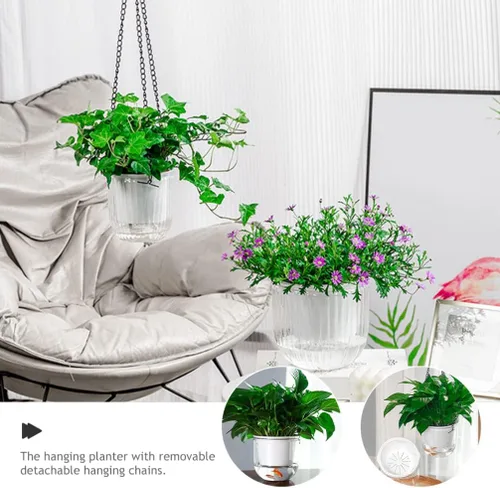 Miniatura 8 de GANAZONO Maceta colgante con riego automático, 2 unidades, diseño de drenaje de flujo de aire interior/exterior