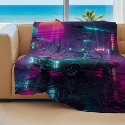 Miniatura 4 de Cyber Synthwave GTO - Manta de franela retro neón, súper suave y acogedora, manta versátil para decoración de dormitorio y sofá