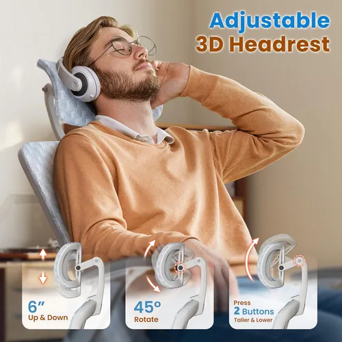 Miniatura 5 de GABRYLLY Silla de oficina ergonómica, silla de escritorio con respaldo alto con brazos abatibles, reposacabezas 3D, asiento de esponja gruesa