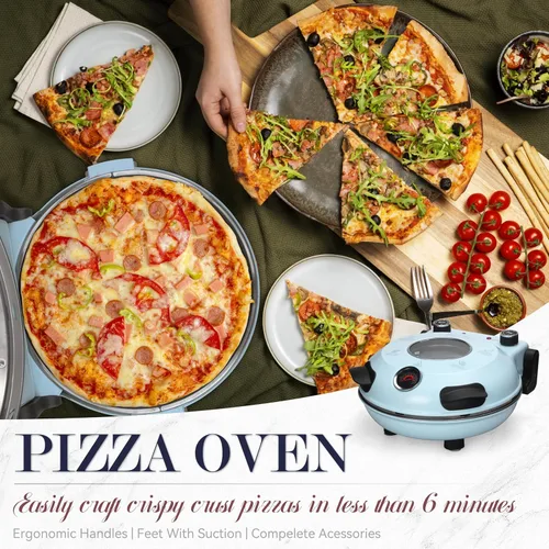 Miniatura 2 de Baker's Friend Horno eléctrico de pizza para encimera, máquina de 12 pulgadas para el hogar, cocina y parrilla, horno de piedra de cerámica