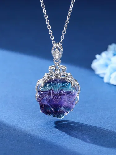 Miniatura 2 de Jovivi Natural Fluorite Crystal Necklace Healing Chakra Stone Gemstone Amulet Lucky Charm Pendant Adjustable Rope
