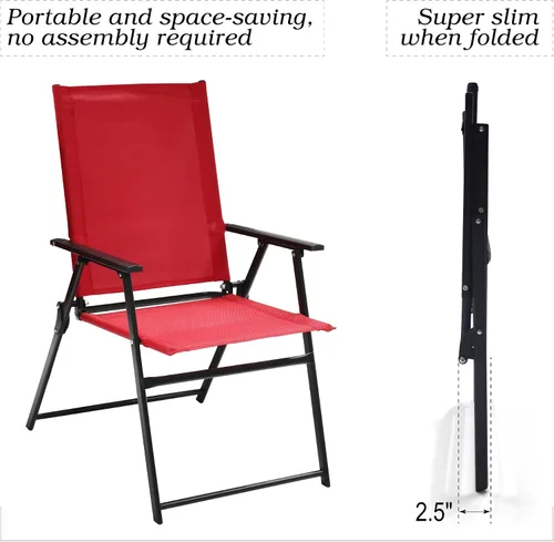 Miniatura 6 de Anmutig 2 sillas plegables rojas para patio al aire libre con respaldo alto, reposabrazos ligeros