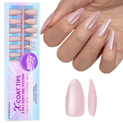 Miniatura 27 de BTArtboxnails XCOATTIPS uñas postizas con punta francesa - Uñas postizas largas cuadradas con base de purpurina rosa, 90 piezas de puntas de uñas