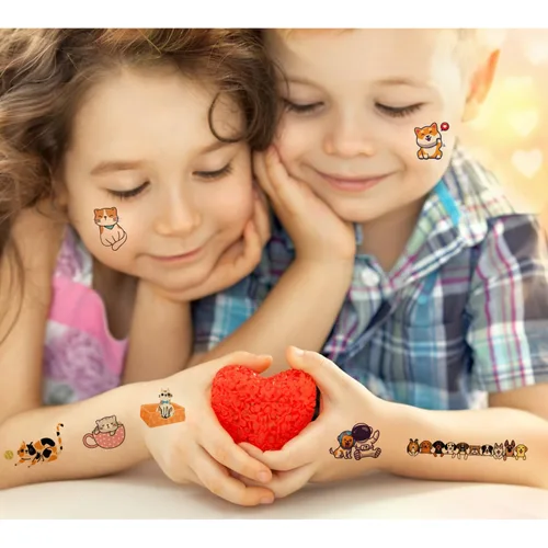 Miniatura 3 de UVUXO Tatuaje temporal de gato y perro para niños, 102 estilos de animales de dibujos animados temporales para niñas, niños, cuerpo, brazo, hombro