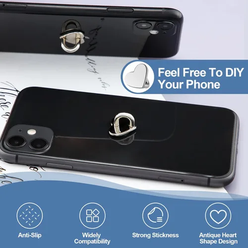 Miniatura 5 de Moxweyeni 8 piezas de anillo adhesivo para dedos de teléfono celular, soporte de agarre de dedo de metal para teléfono, anillo de bucle de agarre