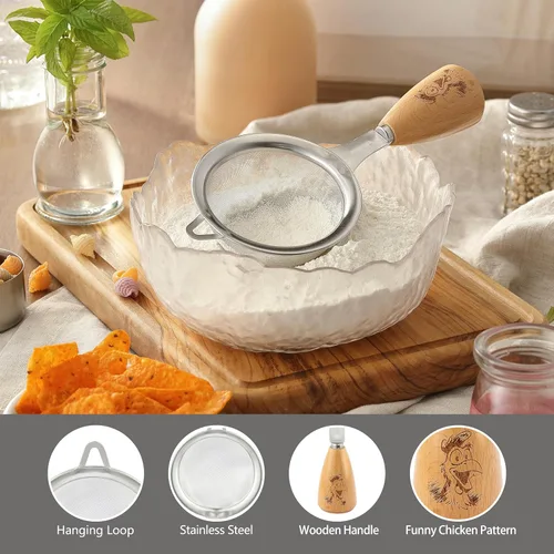 Miniatura 3 de Colador de malla fina, pequeño tamiz de malla fina de acero inoxidable con mango ergonómico de madera para cocina, matcha, cóctel, jugo de té y café