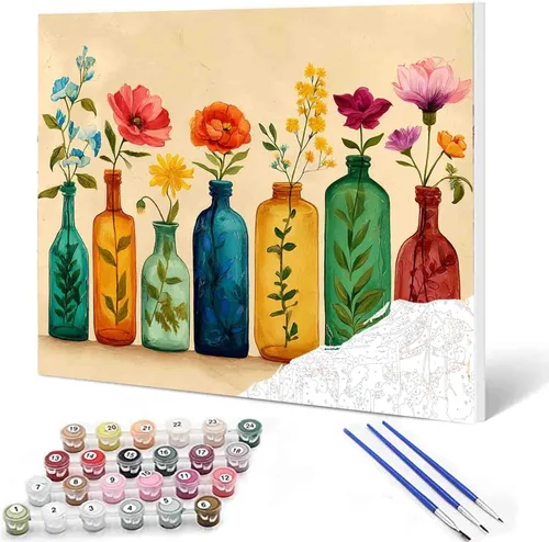 Miniatura 29 de Pintura al óleo DIY pintar por números para adultos principiante flores amarillas pintura por números antiestrés pintura digital al óleo, pintura
