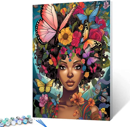 Miniatura 25 de Tucocoo Kit de pintura por números con pinceles y pigmento acrílico sobre lienzo para adultos, estrellas de luna, estilo creativo, proyectos