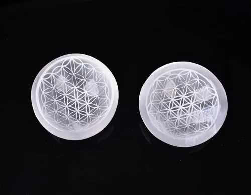 Miniatura 3 de AMOYSTONE Cuenco redondo de carga de selenita para piedras de cristal, 4 pulgadas, patrón de grabado de flor de la vida, 1, decoración del hogar