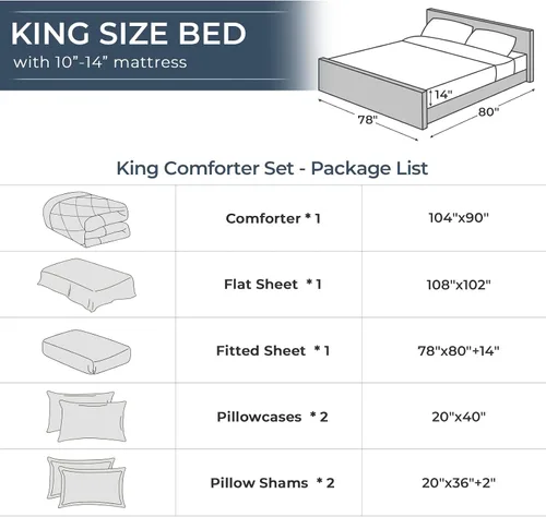 Miniatura 8 de HEVUMYI Juego de edredón negro tamaño King - Juego de 7 piezas para cama en una bolsa King para todas las estaciones, juego de ropa de cama ultra