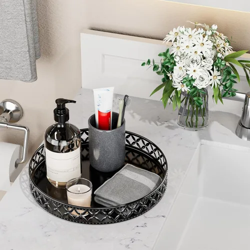 Miniatura 2 de Bandeja de tocador para encimera de baño, bandeja decorativa negra de 11 pulgadas, bandeja organizadora de encimera de baño para perfumes