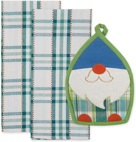 DI Kitchen Accessories Collection - Juego de regalo decorativo, juego de agarradera y toallas de cocina, DT 18 x 28/PH 7.5 x 10, gnomo de jardín, 2