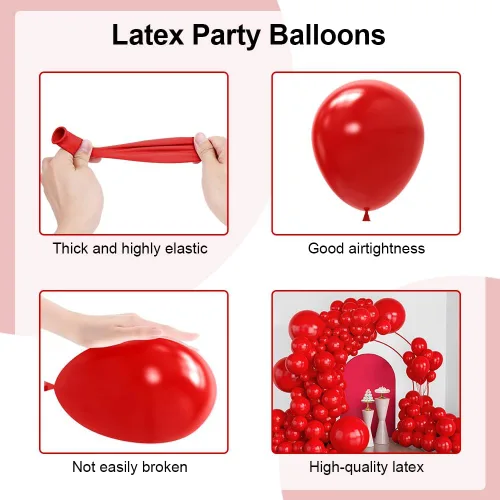 Miniatura 3 de Lukiituke Kit de arco de globos rojos de 129 piezas, globos de látex rojos de diferentes tamaños para boda, despedida de soltera, aniversario