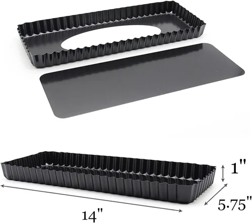 Miniatura 2 de Tosnail Paquete de 2 sartenes antiadherentes de 14 x 5.75 pulgadas con parte inferior extraíble rectangular para hornear pasteles