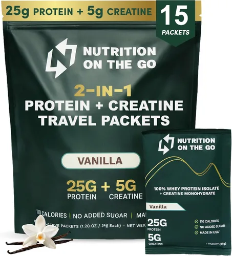 Miniatura 8 de Nutrition On The Go - Paquetes de proteína aislada de suero con creatina – 25g de proteína + 5g de creatina – Polvo de proteína de porción única