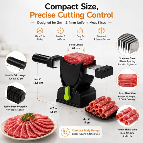 Miniatura 2 de OMNIZO - Juego de cuchillos para cortar carne, acero inoxidable 17 en 1, ajustable solo para cuchilla de carne fresca sin hueso, cortador manual