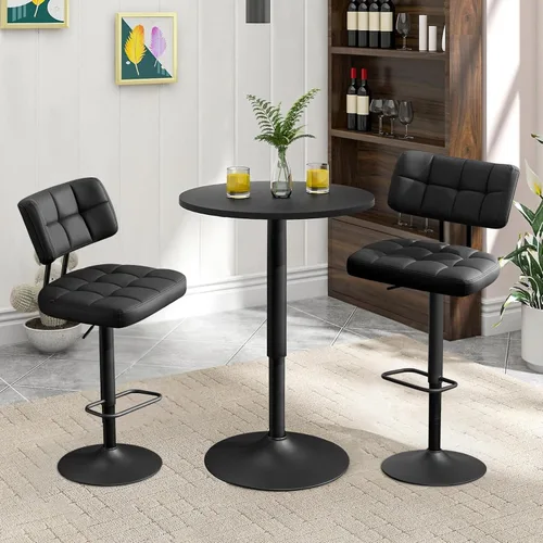 Miniatura 9 de Furniliving - Juego de 2 taburetes de bar modernos de piel sintética, taburetes de bar tapizados giratorios con respaldo, sillas de bar ajustables