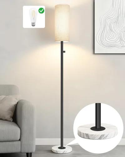 Miniatura 8 de Lámparas de pie para sala de estar, bombilla LED incluida, lámpara de pie regulable con pantalla de lino, lámpara de pie moderna con base de mármol