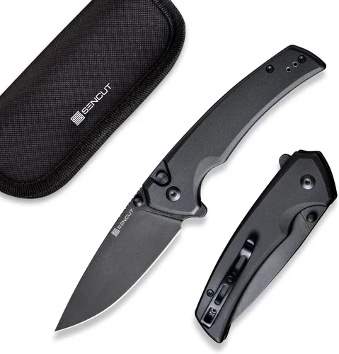 Miniatura 10 de Navaja de bolsillo con botón de bloqueo de Sencut para EDC, navaja plegable serena, muesca para el pulgar y abridor plegable, mango de aluminio
