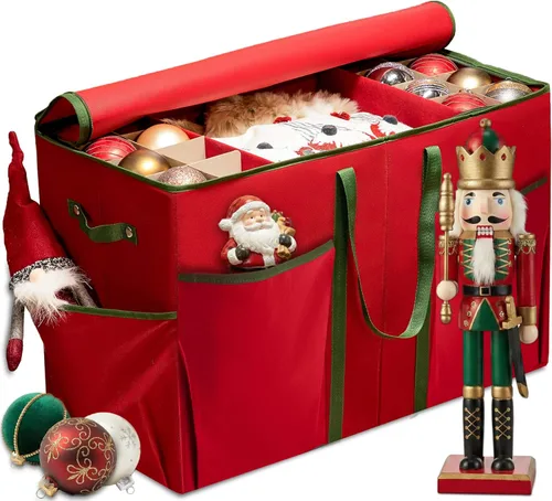 Miniatura 18 de ZOBER - Caja de almacenamiento para adornos navideños, con capacidad para 64 adornos, dos cremalleras, no tejido, a prueba de rasgaduras, 2-Verde