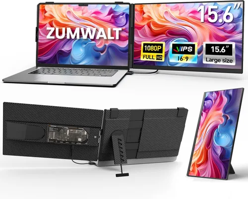 ZUMWALT Extensor de pantalla para laptop de 15.6 pulgadas, extensor de monitor de portátil desmontable FHD de 1080P, monitor dual para Laotop de