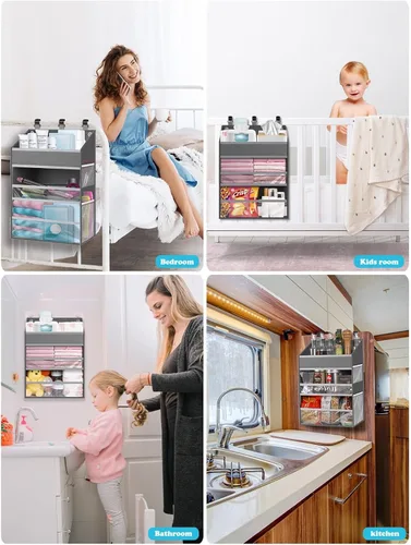 Miniatura 5 de Organizador de pañales colgante PHOTOONE para cuna – Organizador espacioso para guardería de bebé niña/niño para mesa de cambio, corralito/pared